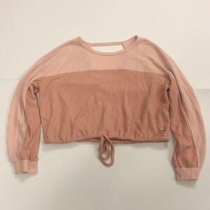 Hollister XS (fits to XL) Crop Top Pink Two Tone Cut Out n back Drawstring Waist